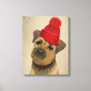 Grenze Terrier mit Rot Bobble Hut Leinwanddruck