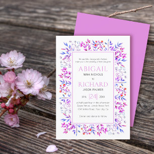 Grenze von Blätter, Beeren rosa lila Hochzeit Einladung