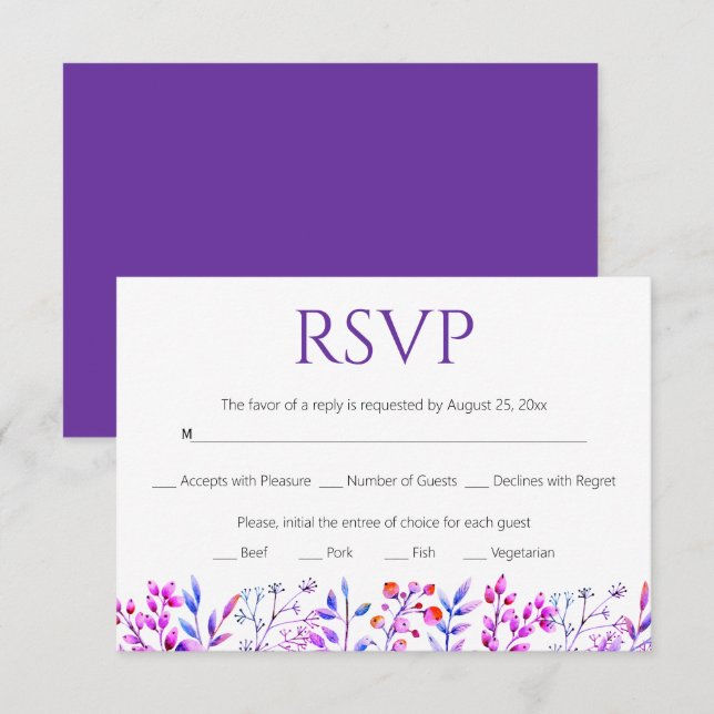 Grenze von Blätter und Beeren lila RSVP Karte (Vorne/Hinten)