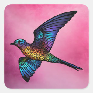 Grenzenloser Wanderer: Multicfarbener Swift Bird Quadratischer Aufkleber