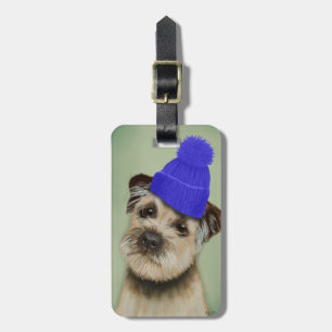 Grenzer Terrier mit blauem Bobble Hat Gepäckanhänger