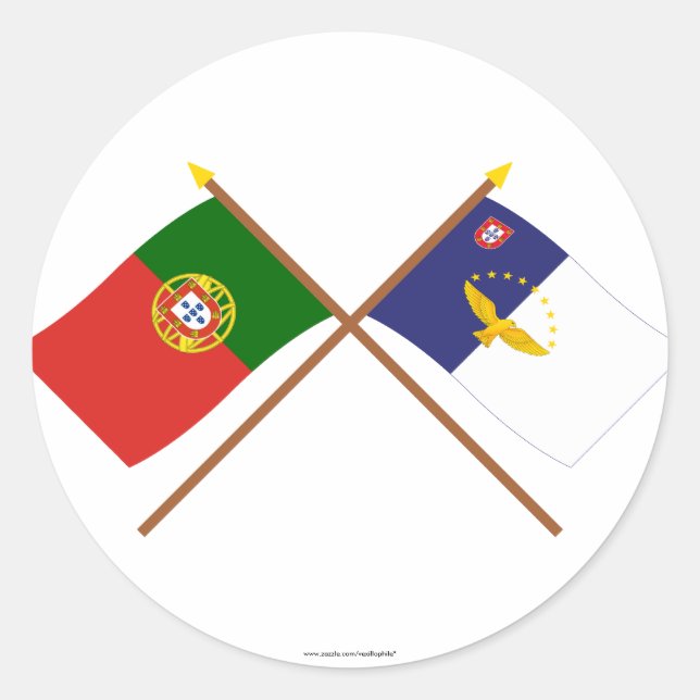 Grenzfahnen Portugals und der Azoren Runder Aufkleber (Vorderseite)