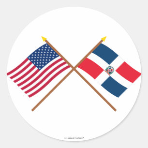 Grenzflaggen der USA und der Dominikanischen Repub Runder Aufkleber