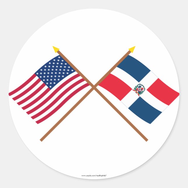 Grenzflaggen der USA und der Dominikanischen Repub Runder Aufkleber (Vorderseite)