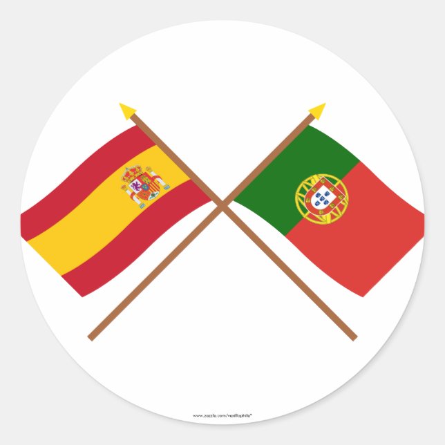 Grenzflaggen Spaniens und Portugals Runder Aufkleber (Vorderseite)