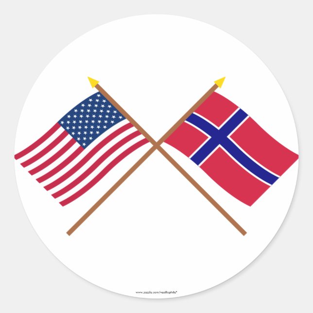 Grenzflaggen zwischen den USA und Norwegen Runder Aufkleber (Vorderseite)