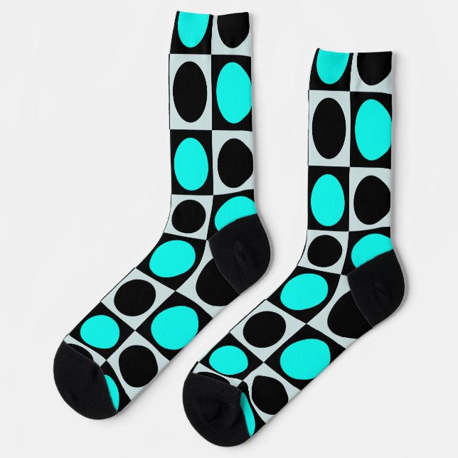 Grenzgezogene geometrische blaue Polka-Punkte Socken (Linkes Detail)