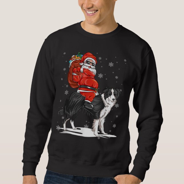 Grenzkollie Weihnachtshund Riding Santa Sweatshirt (Vorderseite)