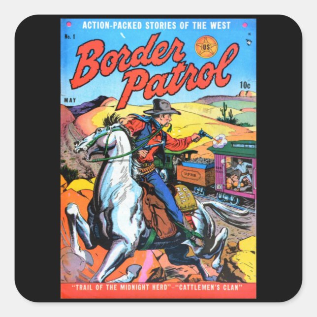 Grenzschutz - Vintages Comic Quadratischer Aufkleber (Vorderseite)