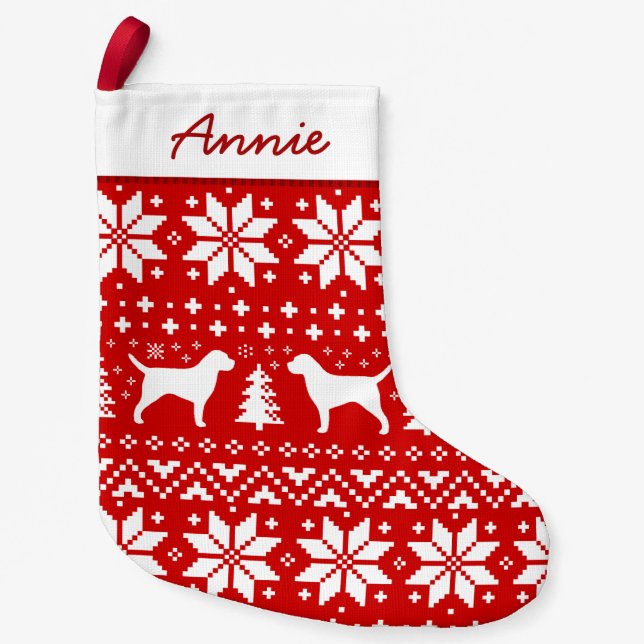 Grenzterrier-HundeSilhouette-Muster-niedlicher Kleiner Weihnachtsstrumpf (Vorderseite)