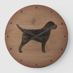 Grenzterrier-Silhouette-rustikale Art Große Wanduhr