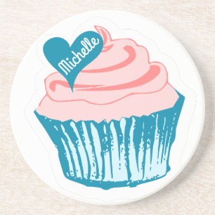 Grès Cupcake Love nom personnalisé dessous de verre en 