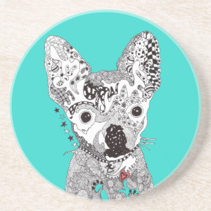 Grès Dessous de verre de chien mâché en bleu