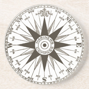 Grès Dessous de verre en pierre de Rose vintage Compass
