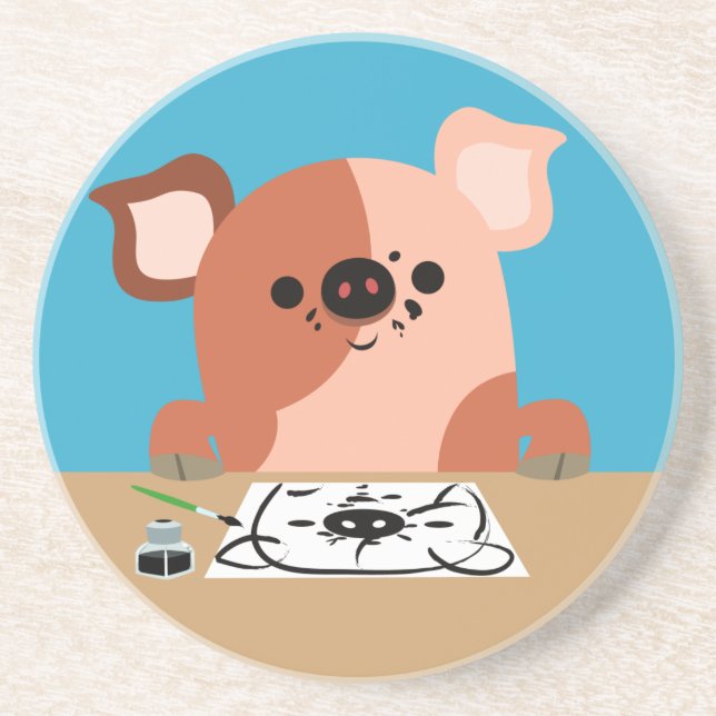 Grès Dessous de verre Piglet en dessin de caricature mi (Devant)