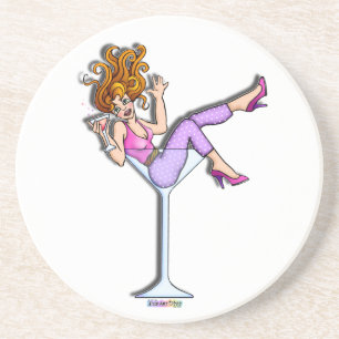 Grès Fille dans un Dessous de verre en verre Martini - 