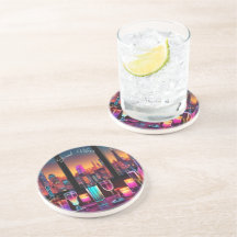 Moderne Neon City Bar Dessous de verre en pierre r