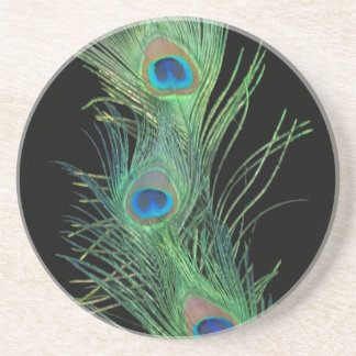 Grès Plumes vertes avec Dessous de verre en plumes noir
