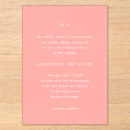 Gretchen Coral Pink Elegant Wedding Acryleinladungen