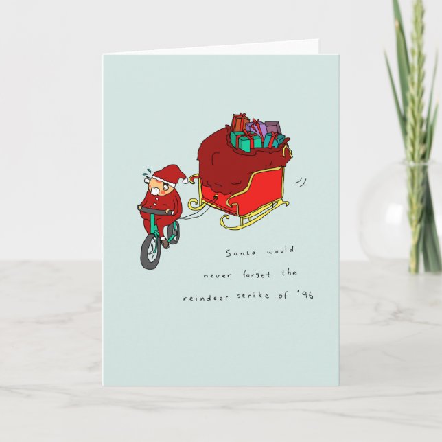 Grève des rennes | Carte de Noël drôle à vélo (Devant)