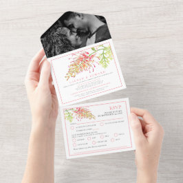 Grevillea Aquarell Blütenhochzeit RSVP Optionen All In One Einladung