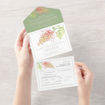 Grevillea Aquarell Hochzeit RSVP Detail grün