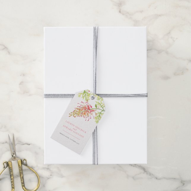 Grevillea Aquarell Hochzeitskoralle weiß Geschenkanhänger (Mit Garn)