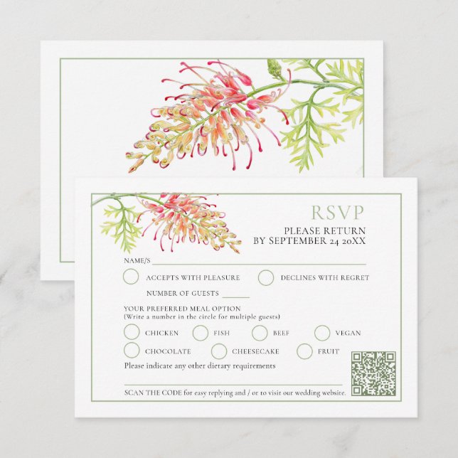 Grevillea Aquarellenhochzeit RSVP Karte (Vorne/Hinten)