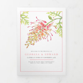 Grevillea Aquarellkorallenhochzeit Dreifach-gefaltete Programmkarte