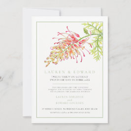 Grevillea Blume Aquarellfarben Hochzeitsgrün Einladung