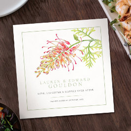 Grevillea Blume Aquarellfarben Hochzeitsgrün Serviette