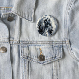 Grey Afghan Hound Portrait Button