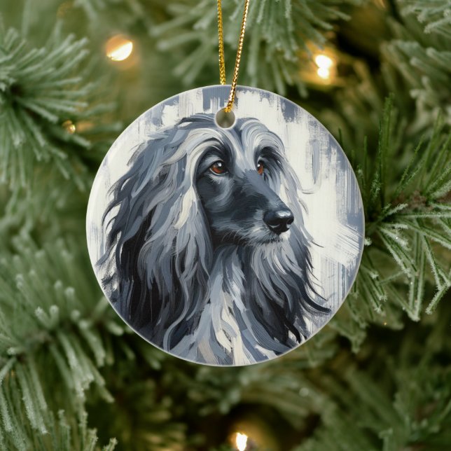Grey Afghan Hound Portrait Keramik Ornament (Baum)