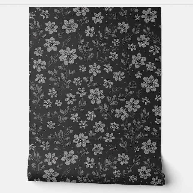 Grey and black floral pattern tapete (Abrollen)