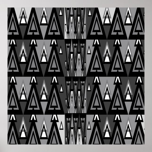 Grey And Black Geometrical Abstract Triangles, Poster (Vorne)