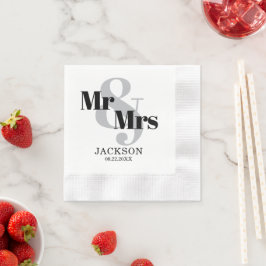 Grey and Black Mr & Mrs. Wedding Serviette