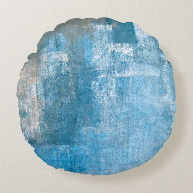 Grey and Blue Abstract Art Paintingabstract, paint Rundes Kissen (Vorderseite)