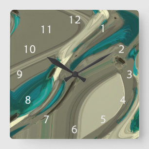 Grey and Blue Abstract Art Quadratische Wanduhr