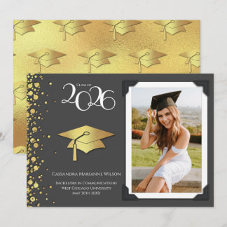 Grey and Gold Graduation Announcement Einladung
