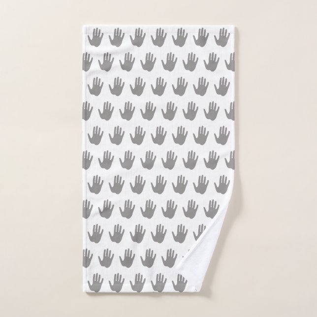 Grey and White Hand Print Pattern Handtuch (Handtuch)