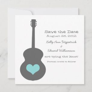 Grey/Aqua Guitar Heart Save the Date Invitation