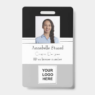 Grey Black Lined Name Foto Mitarbeiter Ausweis