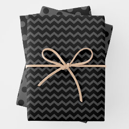 Grey & Black Multi-Pattern Wrapping Paper Sheets Geschenkpapier Set