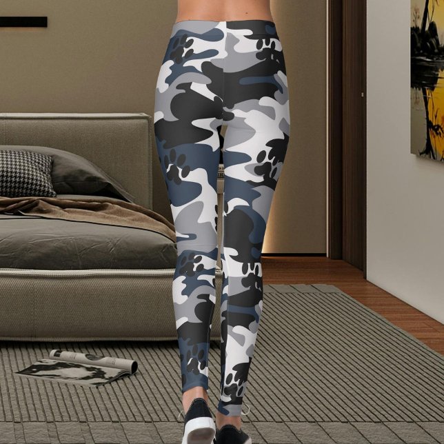 Grey Blue Light Crimson Cat Paw Camouflage Pattern Leggings (Von Creator hochgeladen)