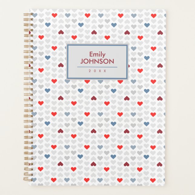 Grey Blue Red Heart Pattern  (Devant)