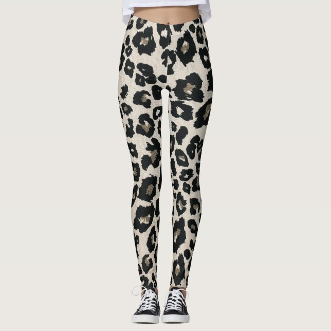 Grey Brown Black Leopard Animal Print Leggings (Vorderseite)