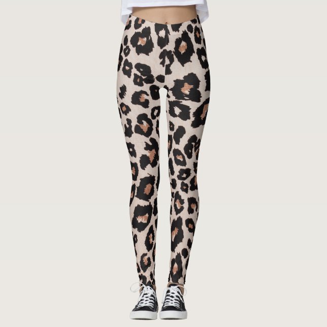 Grey Brown Black Leopard Animal Print Leggings (Vorderseite)