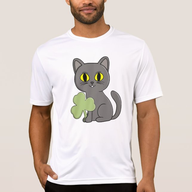 Grey Cat Shamrock Clover Charm T-Shirt (Vorderseite)