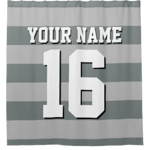 Grey Charcoal Sports Jersey Preppy Strip Duschvorhang