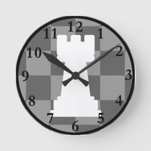 Grey chessboard Rook Runde Wanduhr